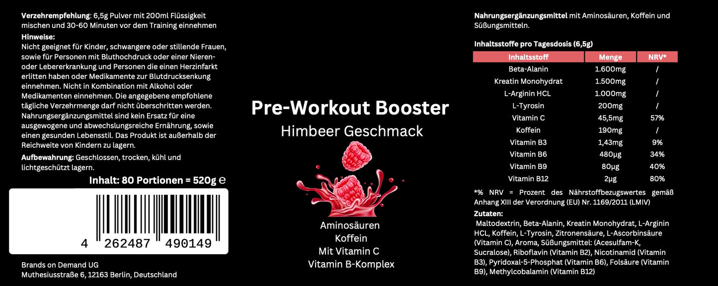 Pre-Workout Booster - Geschmack: Himbeere