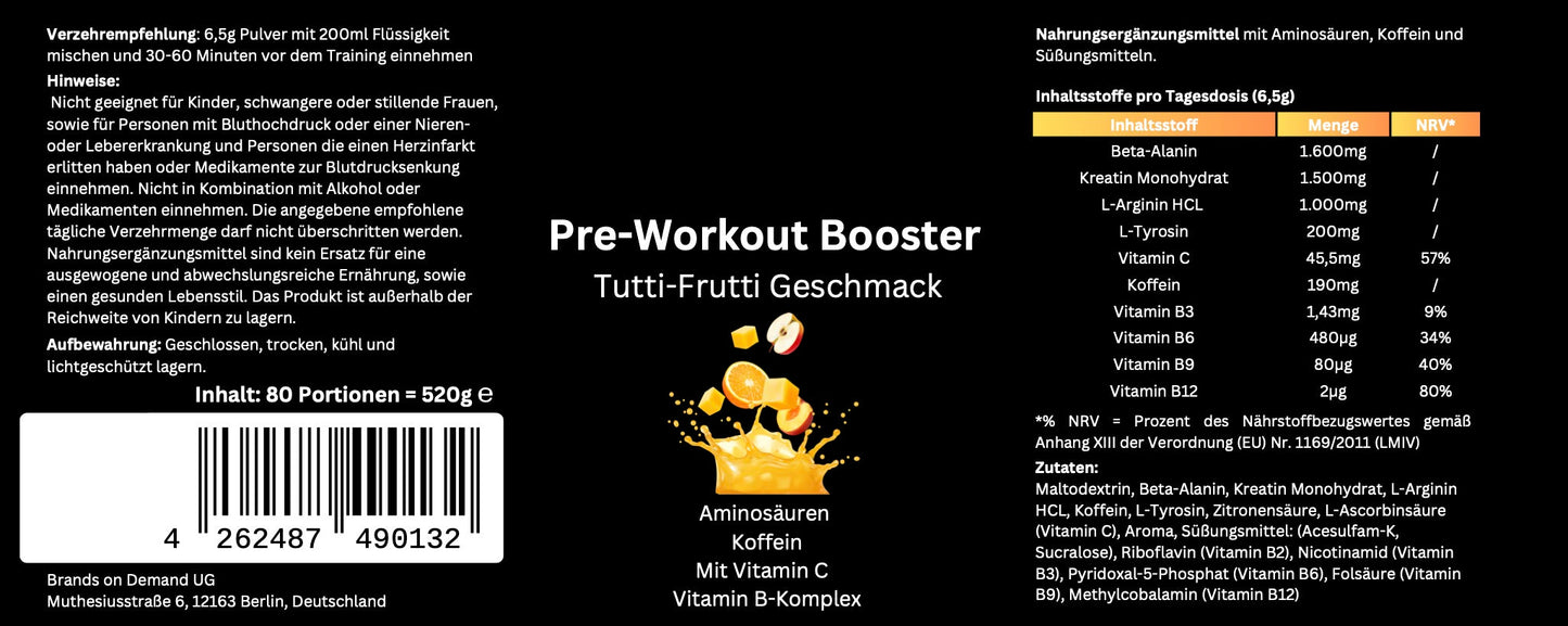 Pre-Workout Booster - Geschmack: Tutti Frutti