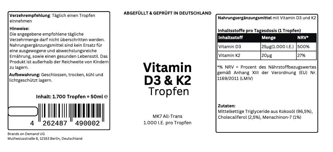 Vitamin D3 + K2 - 1.700 Tropfen (1.000 I.E.)